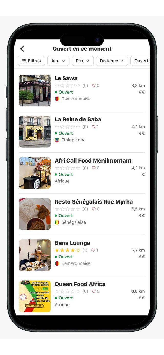 La liste filtrable des adresses